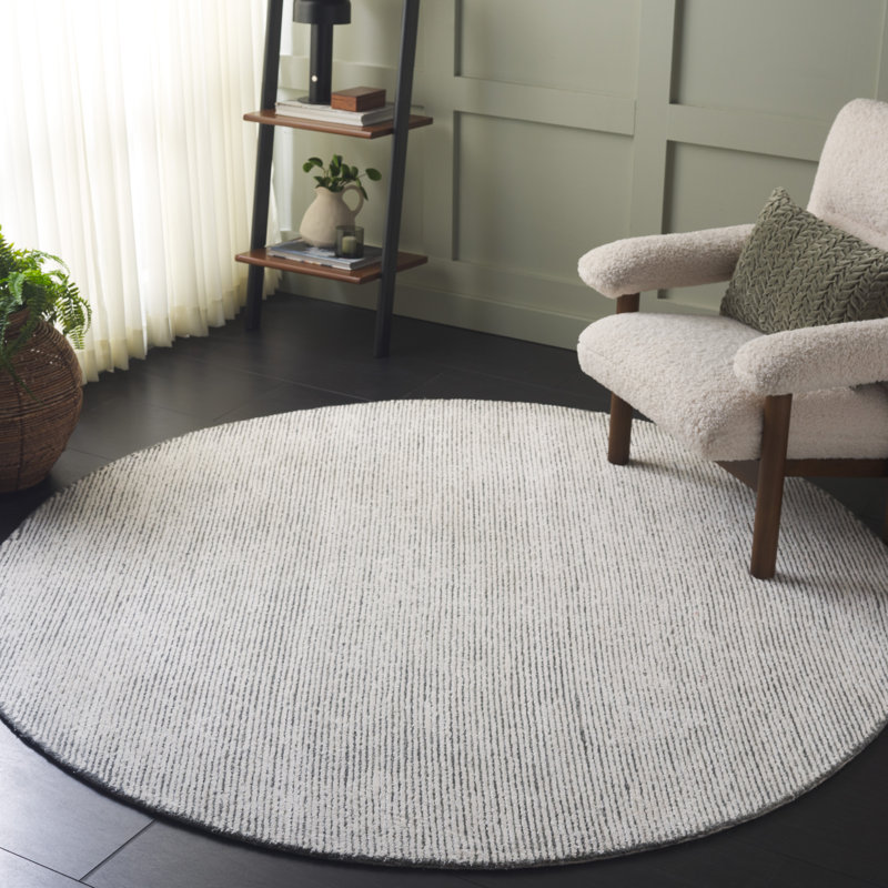 Tapis gris anthracite / ivoire / gris anthracite / ivoire en coton / laine touffeté à la main Xaniah, Rond 6 pi