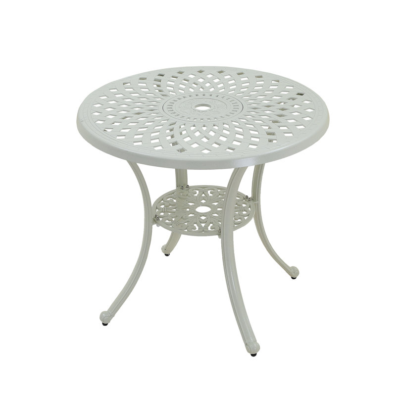 31'' Round Cast Aluminum Outdoor Dining Table with 1.9'' Umbrella Hole, White