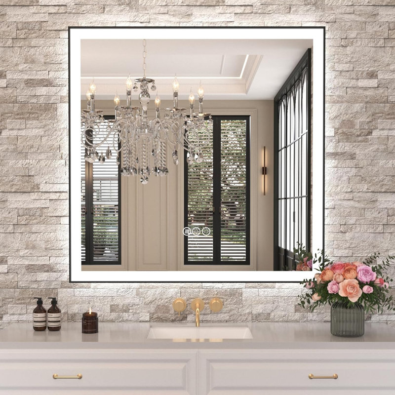 Miroir de salle de bain à DEL avec lumières, antibuée, à intensité variable, rétroéclairé et avant éclairé