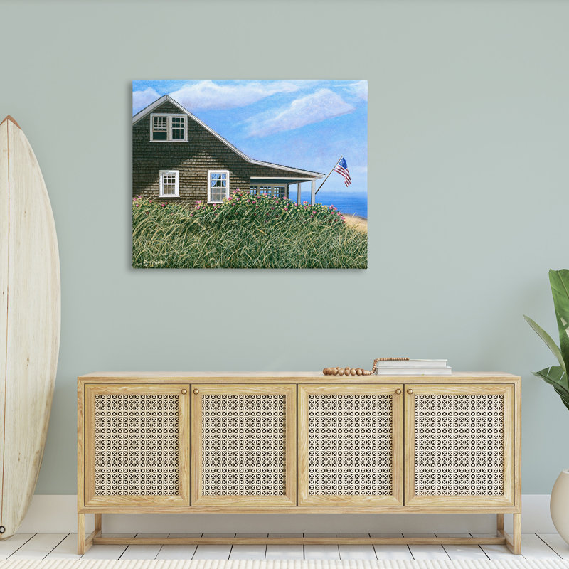 «Cape House with Flag», art mural sur toile par Tom Mielko, H 36 po x l 48 po