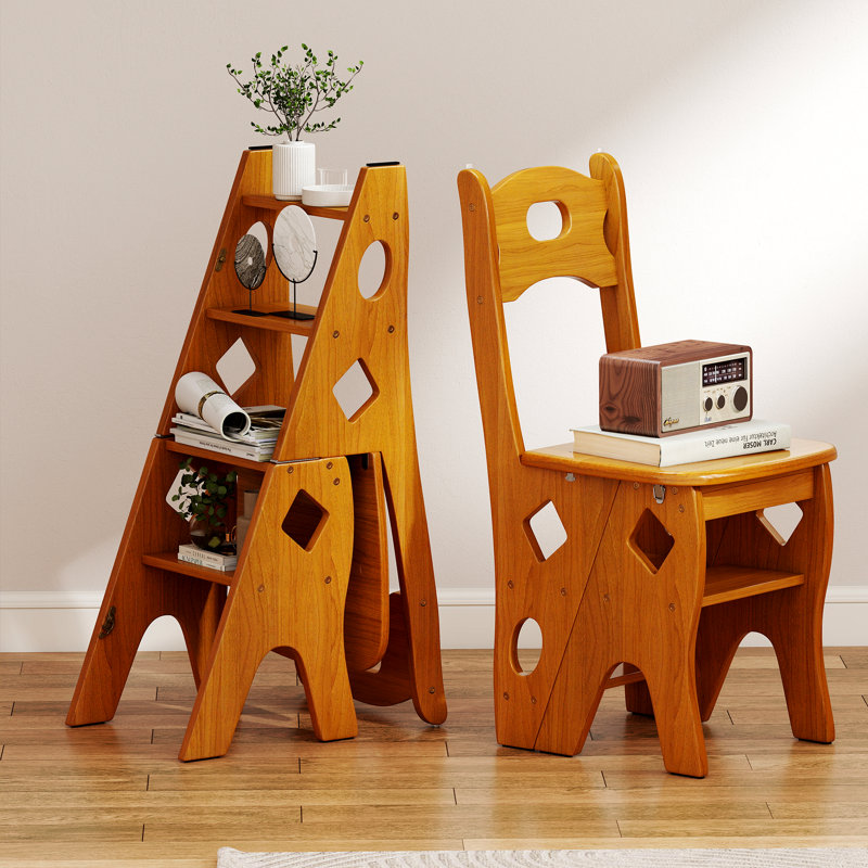 Chaise pliante en bois à 4 marches avec tabourets