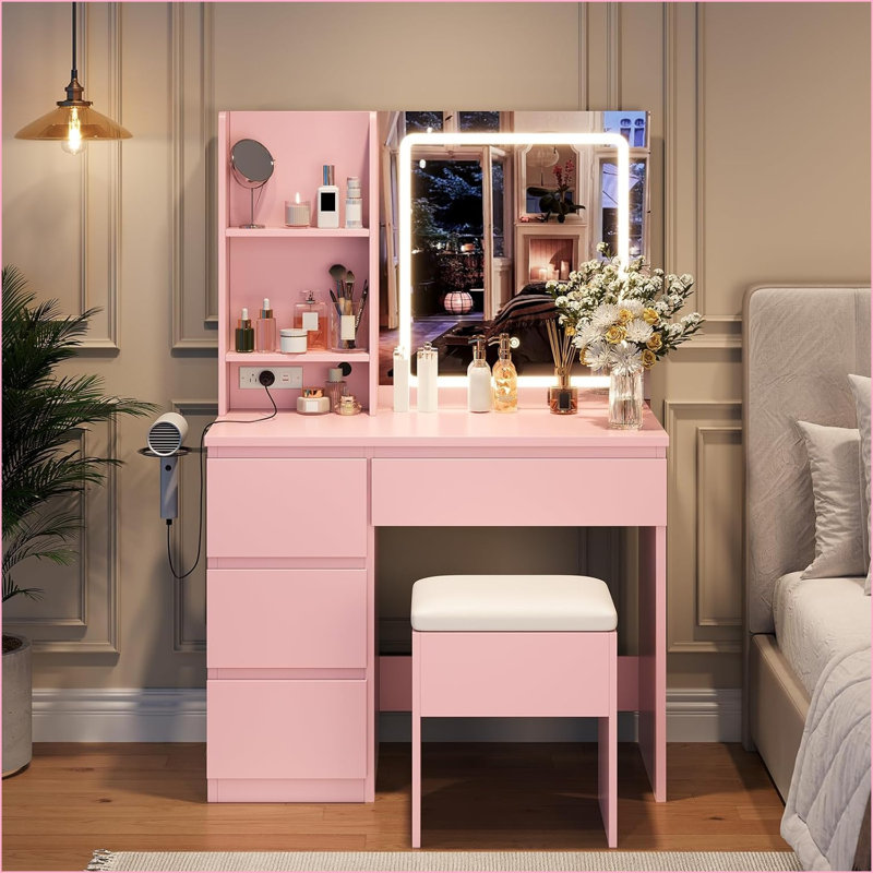 Dressing Table with Mirror, Pink