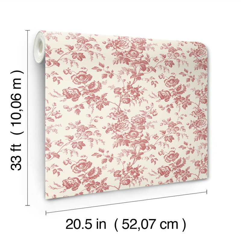 Anemone Toile Wallpaper Roll, French Red