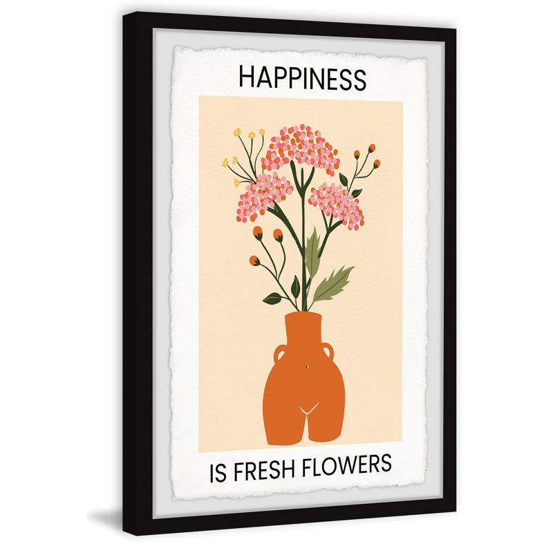 Happiness Is Fresh Flowers 1 Piece Single Picture Frame Wall Art, 30cm H x 20cm W