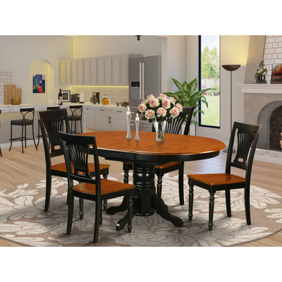 5 Piece Kitchen Table Set for 4 Includes an Oval Dining Room Table with Butterfly Leaf and 4 Solid Wood Seat Chairs, 42x60 Inch, Black & Cherry
