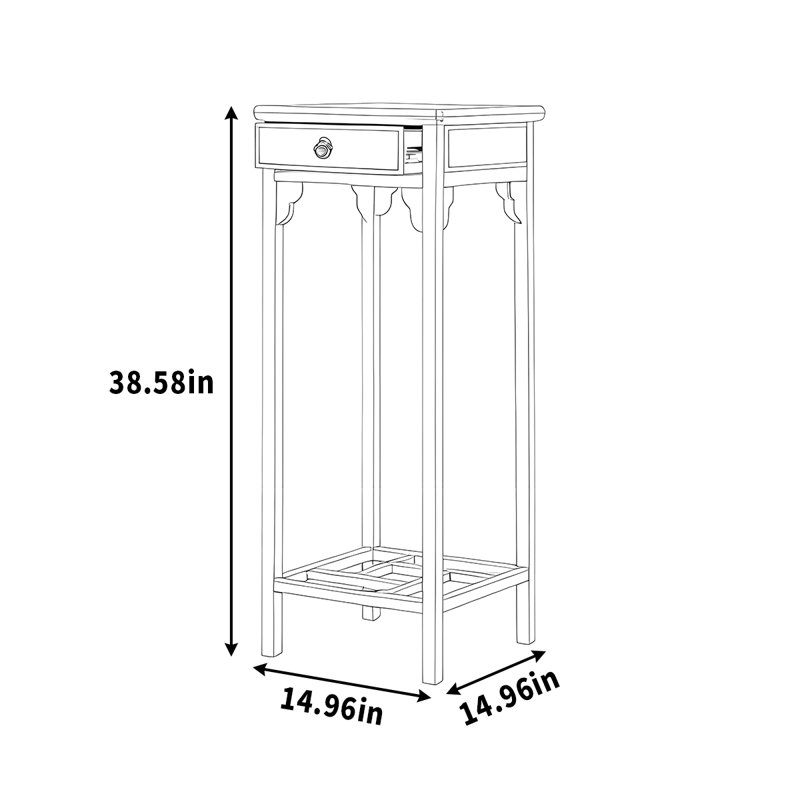 Solid Wood Table with Drawer and Lattice Storage