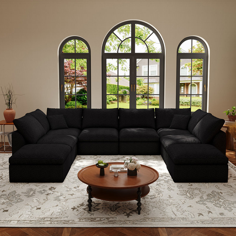 196.8" W 8 - Piece U Shape/L Shape Upholstered Sectional Sofa Oversized 8-Seater Modular Sofa With Ottomans    