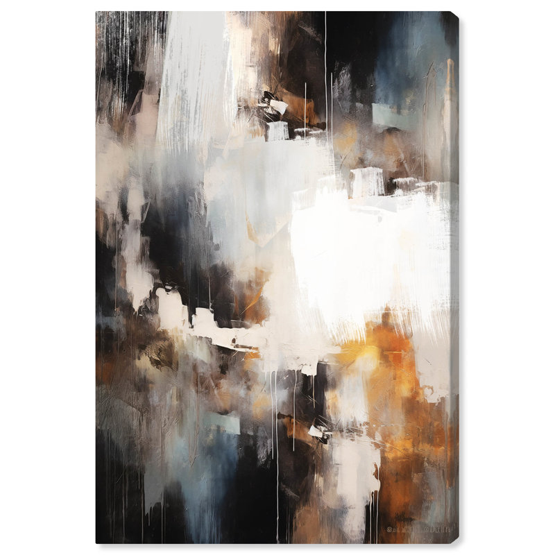 Abstract Waterfall Brown and White Canvas Wall Art, 24" x 16"