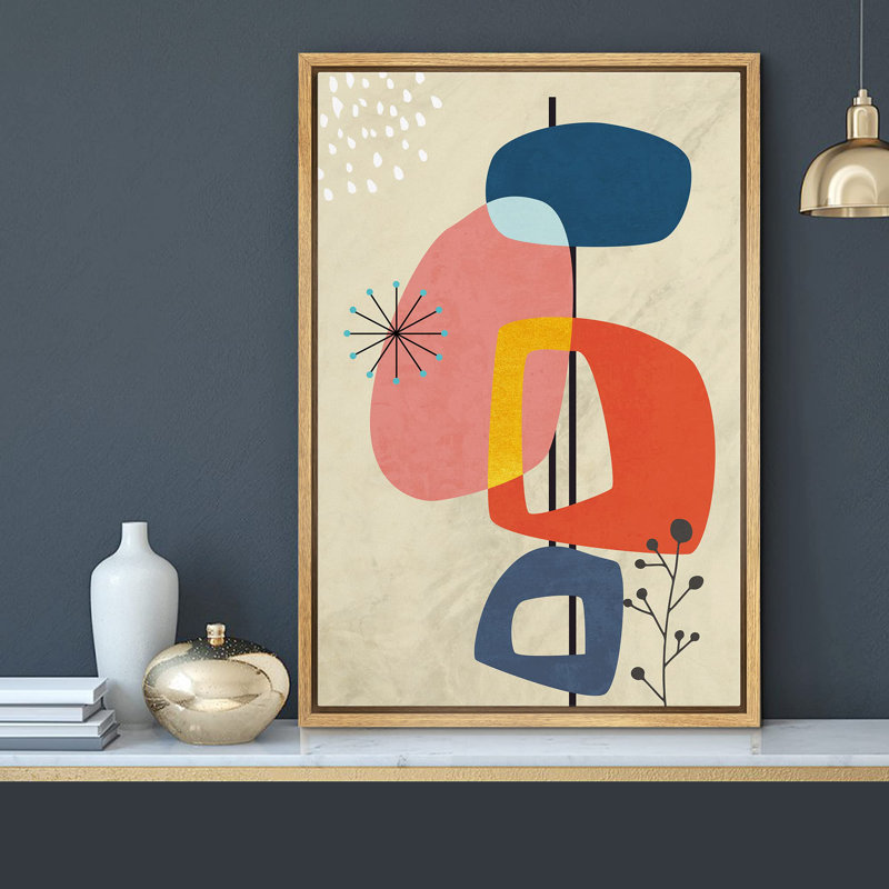 Style Mid-Century coloré, années 1960, Polygones, formes abstraites, décorations géométriques boho, Naturel