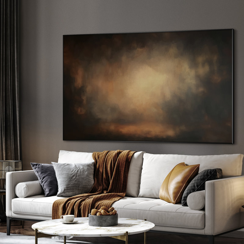Extra Large Wall Art Fabric Print - Warm Glow Abstract Moody Golden Light Artwork Decor for Living Room or Bedroom - "Frame Assembly Required (Unfinished Frame)"