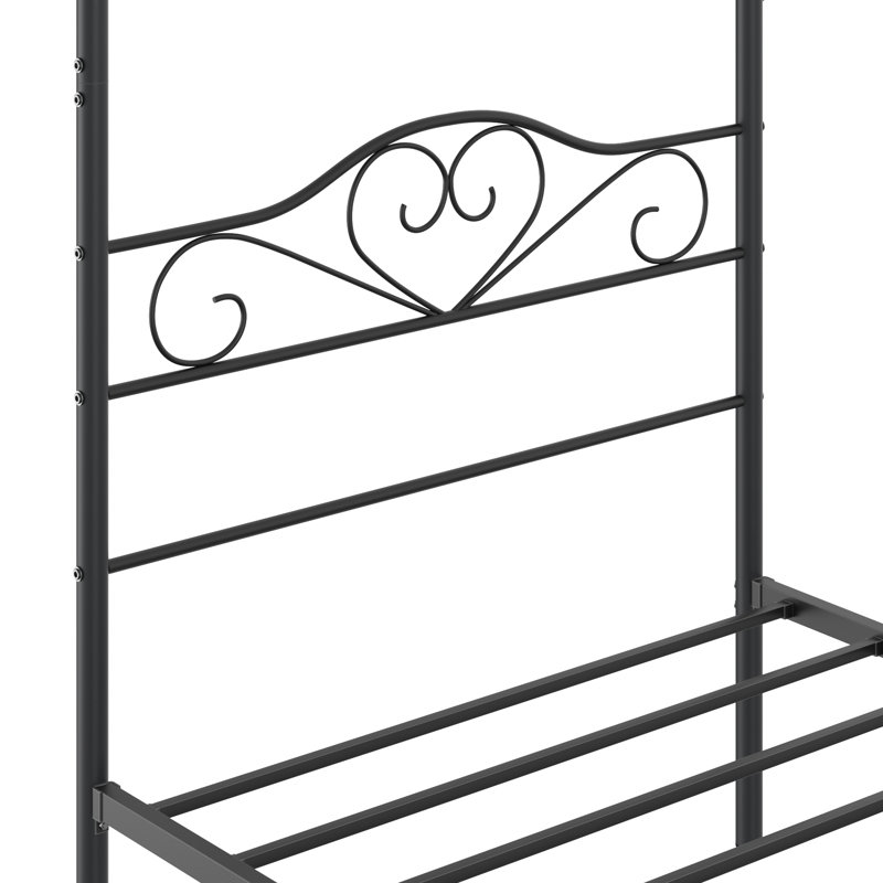 Metal Canopy Platform Bed Frame, Twin Size Four-Poster Canopied Bed, Mattress Foundation With Headboard And Footboard, Black