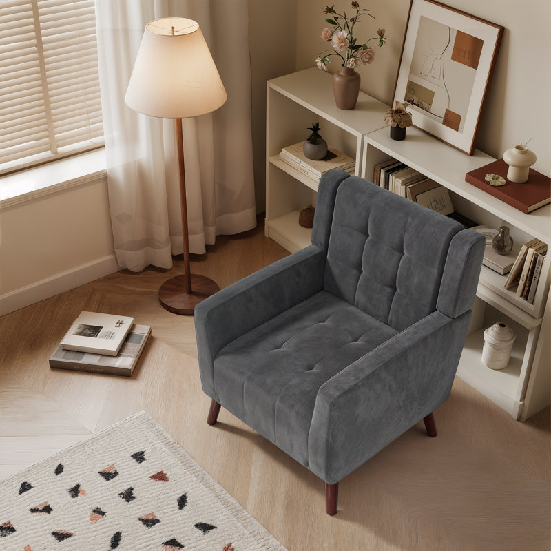 Fauteuil d'appoint avec coussins confortables Seleana, Coton / lin gris lave