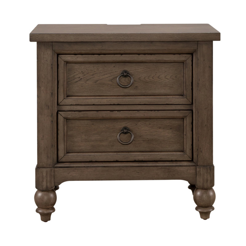 Aisja 2 Drawer Nightstand w/ USB Charging Ports - Brown, Brown