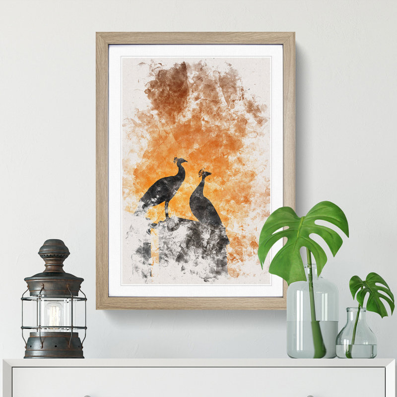 Silhouette of Two Peacocks - Picture Frame Painting Print, Oak Framed, 87cm H x 62cm W x 2cm D