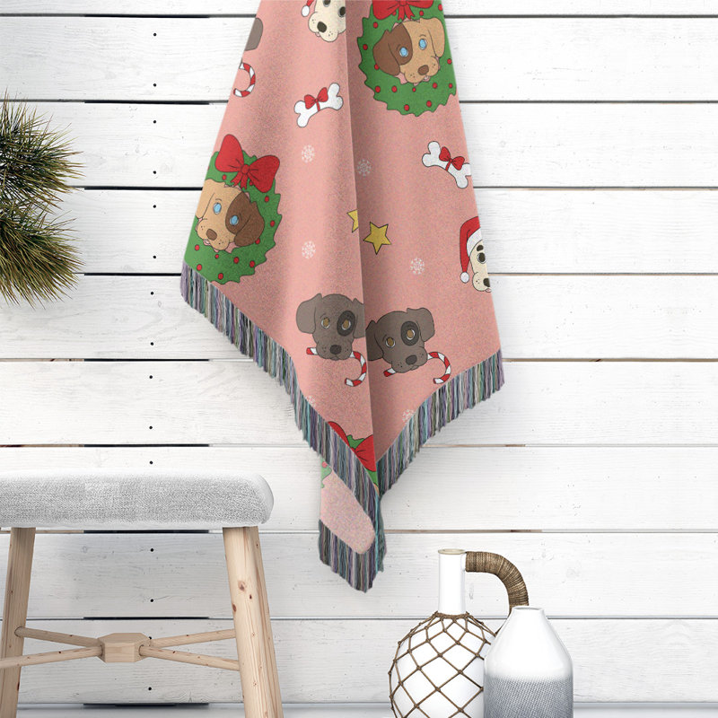 Hand Woven Throw Blanket, Red/Green/Gray, 80" W x 60" L