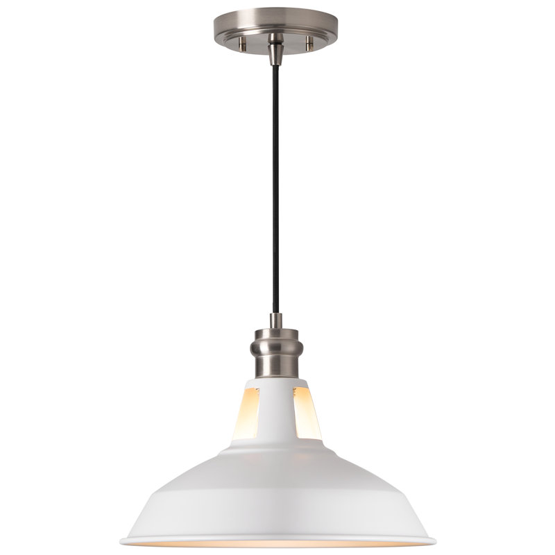 Luminaire suspendu moderne à 1 lumière à intensité variable blanc mat avec abat-jour en métal Gollenberg, Blanc