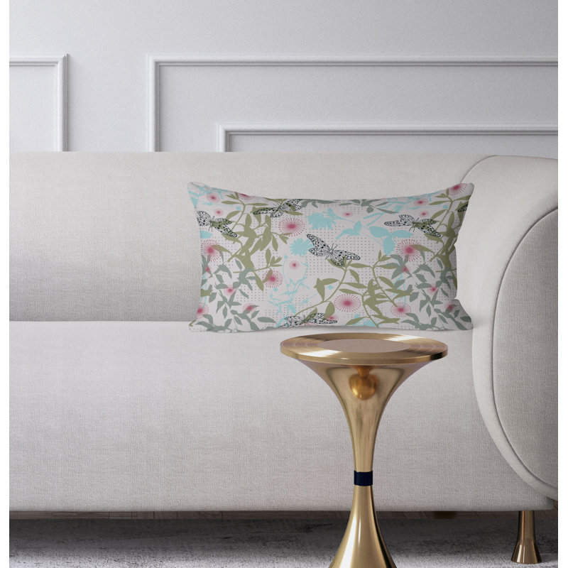 Ethereal Flutter Bloom  Rectangular Throw Pillow, Green/Silver