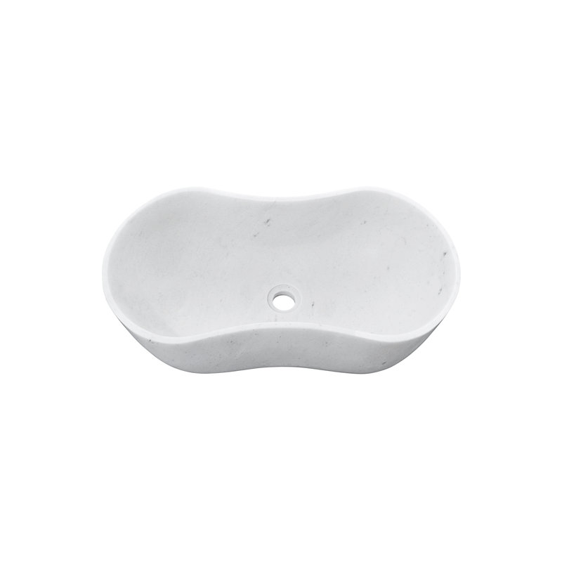 White Natural Marble Bathroom Vessel Sink, White