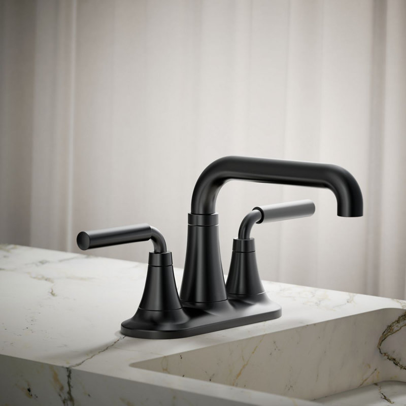 Tone Two-Handle Centerset Bathroom Sink Faucet with Clicker Drain, 1.0 GPM, Matte Black