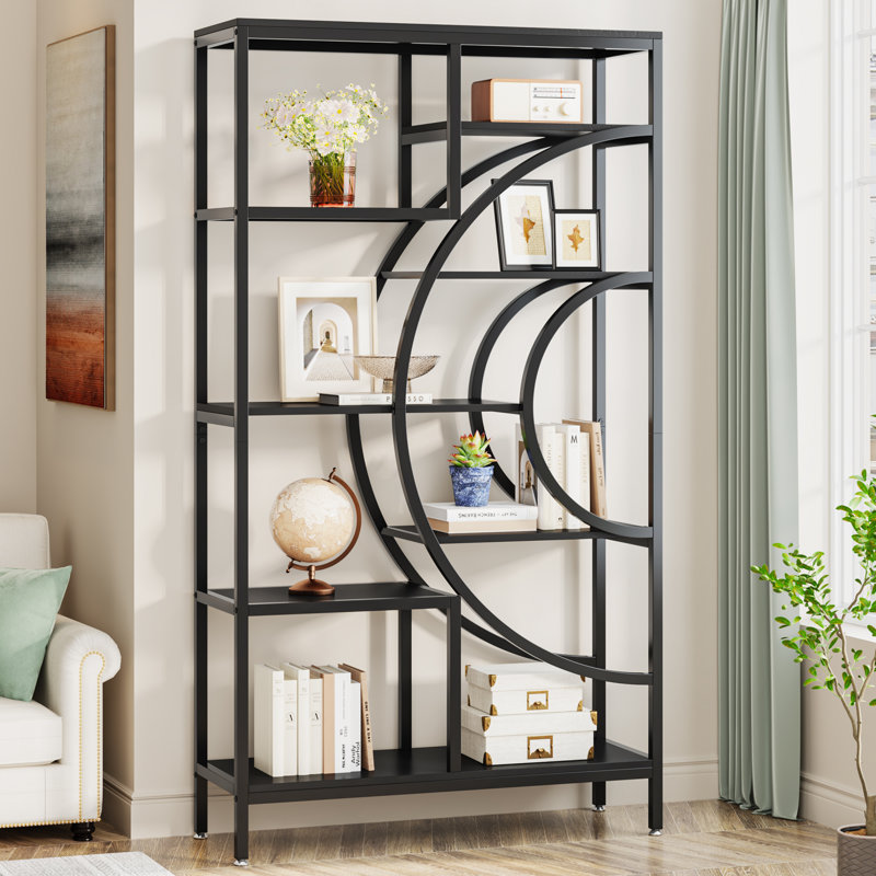 Alvine 179cm H x 99.9cm W Metal Geometric Bookcase, Black