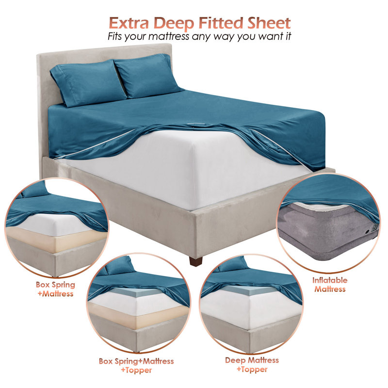 Full Blue Heaven Microfiber Deep Pocket Sheet Set