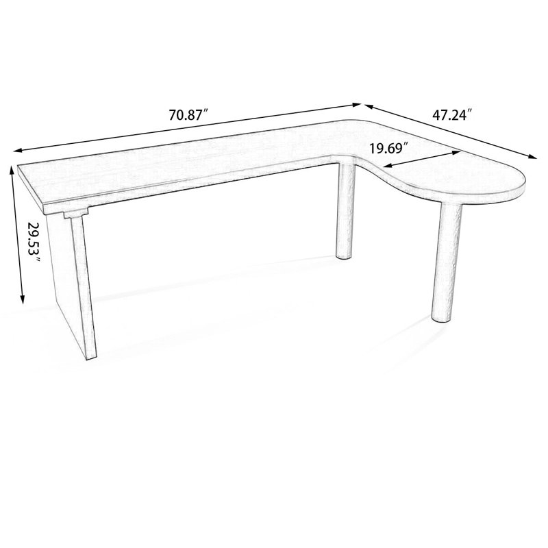 62.99" Black Rectangular Solid Wood desk, H 29,6 po x l 70,9 po x P 47,3 po, Retour à gauche