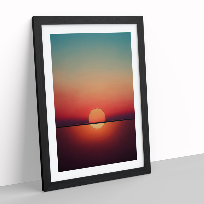 Blissful Abstract Sunset - Wall Art, Black Framed, 48cm H x 36cm W, White