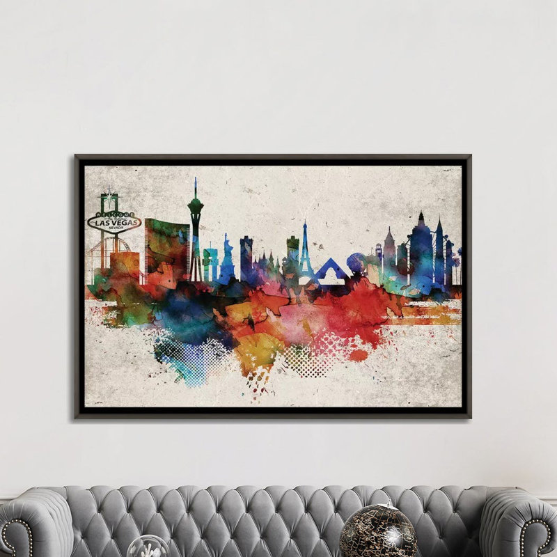«Las Vegas Abstract», reproduction d'impression, H 40 po x l 60 po x 1,5 po, Toile encadrée de bois rustique foncé, Aucun mat