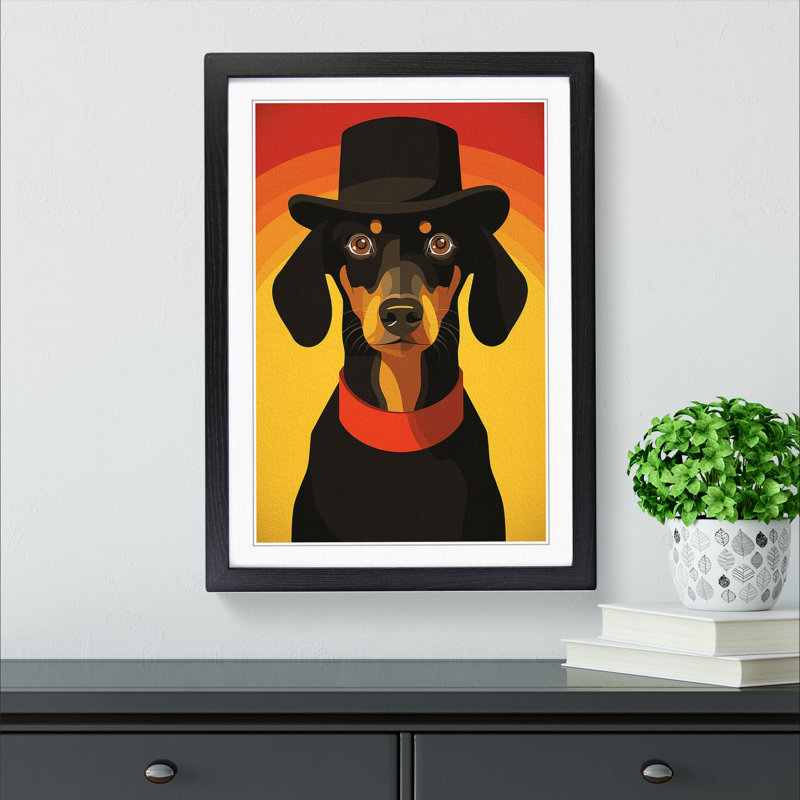 Dachshund Minimalism - Framed Print, 46cm H x 34cm W x 2cm D, Black