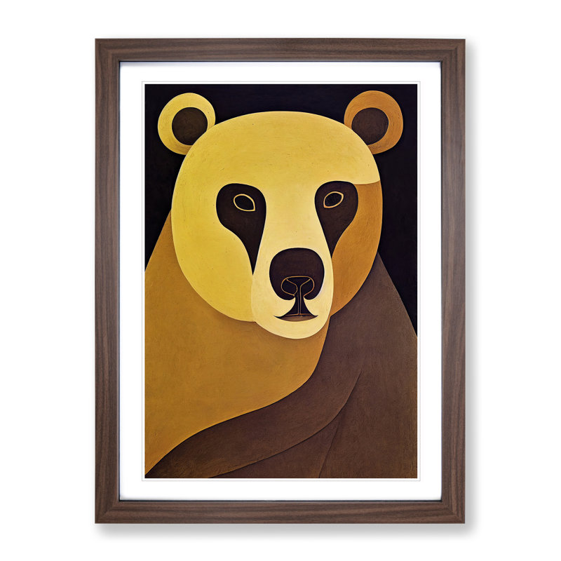 Traditional Bear No.1 Abstract - Wall Art, 48cm H x 36cm W, Walnut Picture Frame, White