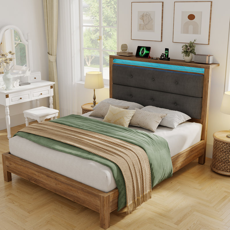 Modern Platform Bed Frame With Led Headboard & Charging Station - Quiet Eva Support, Robot Vacuum-friendly Base, Full