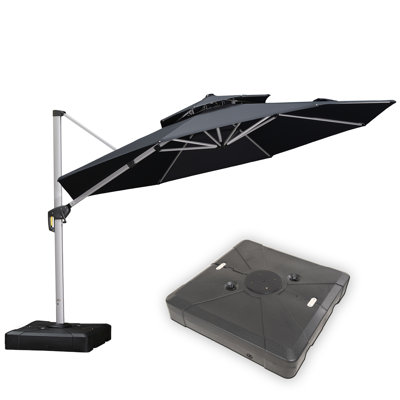 12' Round Cantilever Umbrella With Base,Gray