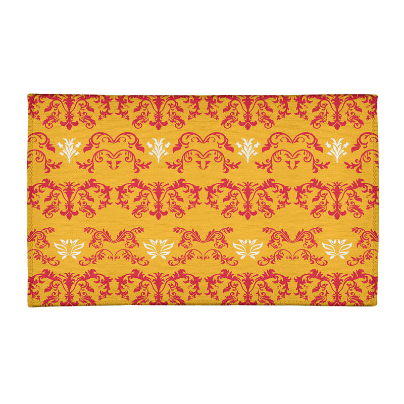 Tapis damassé jaune / rouge, Rectangle 3 pi x 5 pi