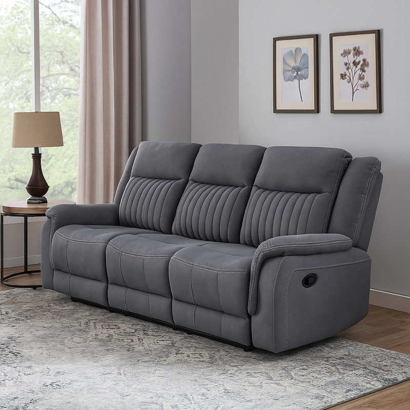 Canapé inclinable manuel double Lenny, microfibre grise, mousse, 86 pouces
