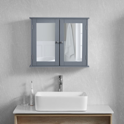 Raazia 565 56.5 mm W 470 mm H Wall Mounted Mirrored Bathroom Cabinets 1 Adjustable Shelves with Mirror