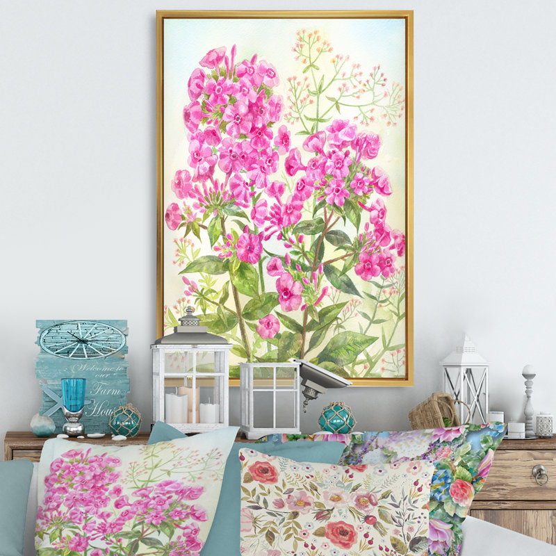 «Blossoming Pink Spring Flower», peinture sur toile, H 36 po x l 24 po x P 1 po, Cadre flottant doré