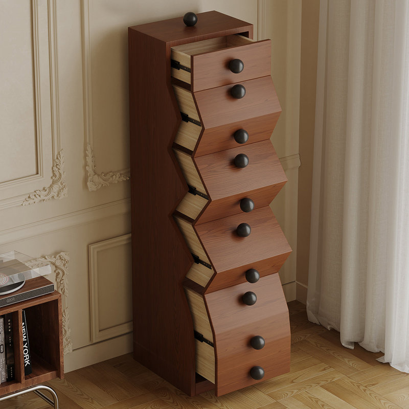 Commode à tiroirs 13,78 "en bois massif rétro pour petits espaces 13,78"