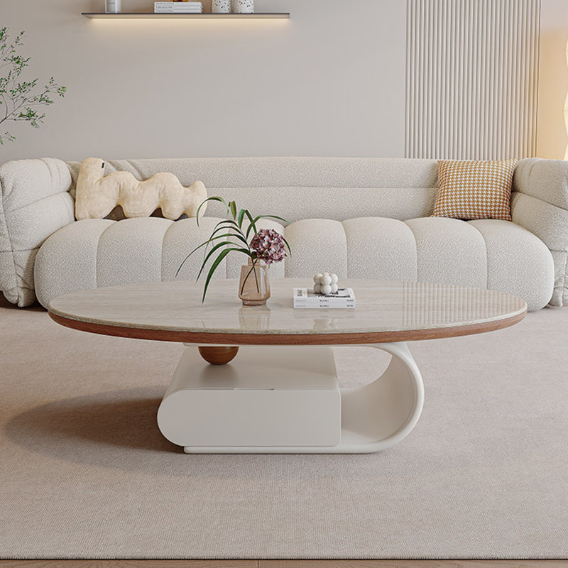 Nordic-style sintered stone coffee table, 15.7" H x 43.3" W x 25.5" D