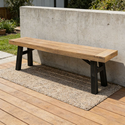 Outdoor Bench with Slat Panel Design and Acacia Wood Frame