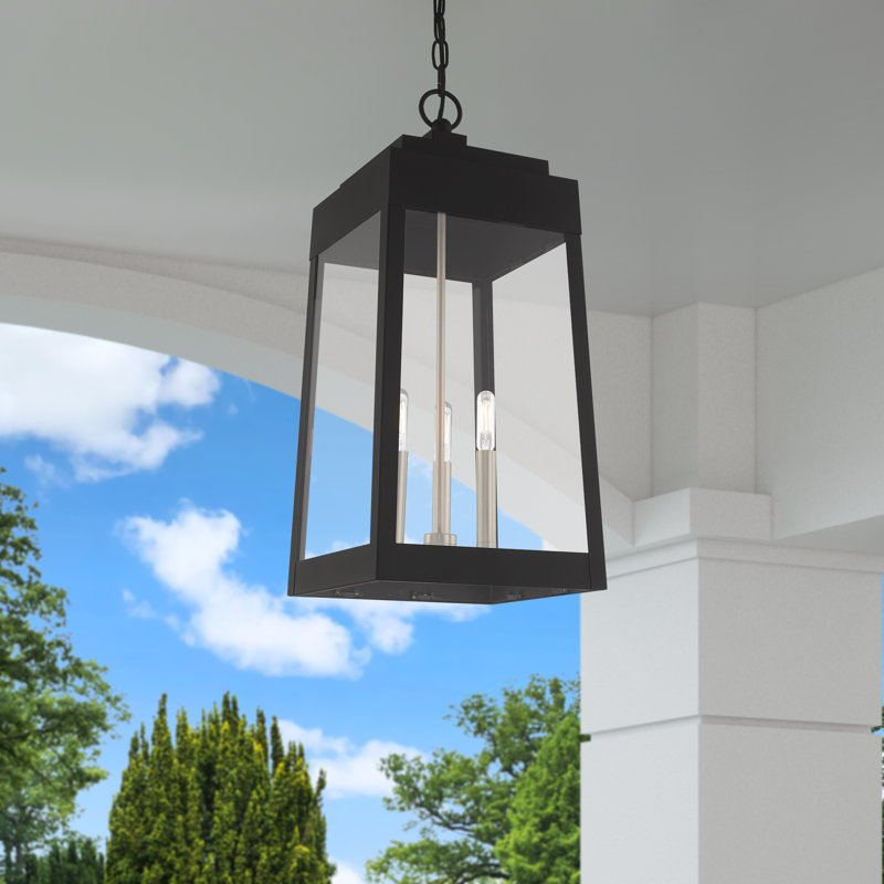 Lanterne suspendue d'extérieur à 3 ampoules Antionetta, Noir, H 24,5 po x l 10,5 po x P 10,5 po
