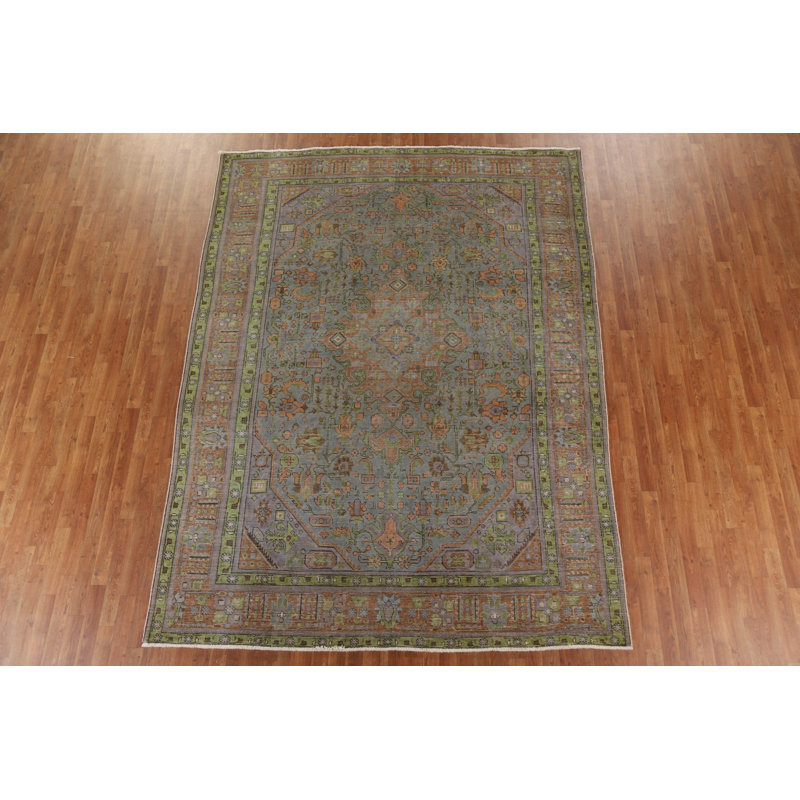 Tapis géométrique motif persan Tabriz rétro noué à la main 8 x 11