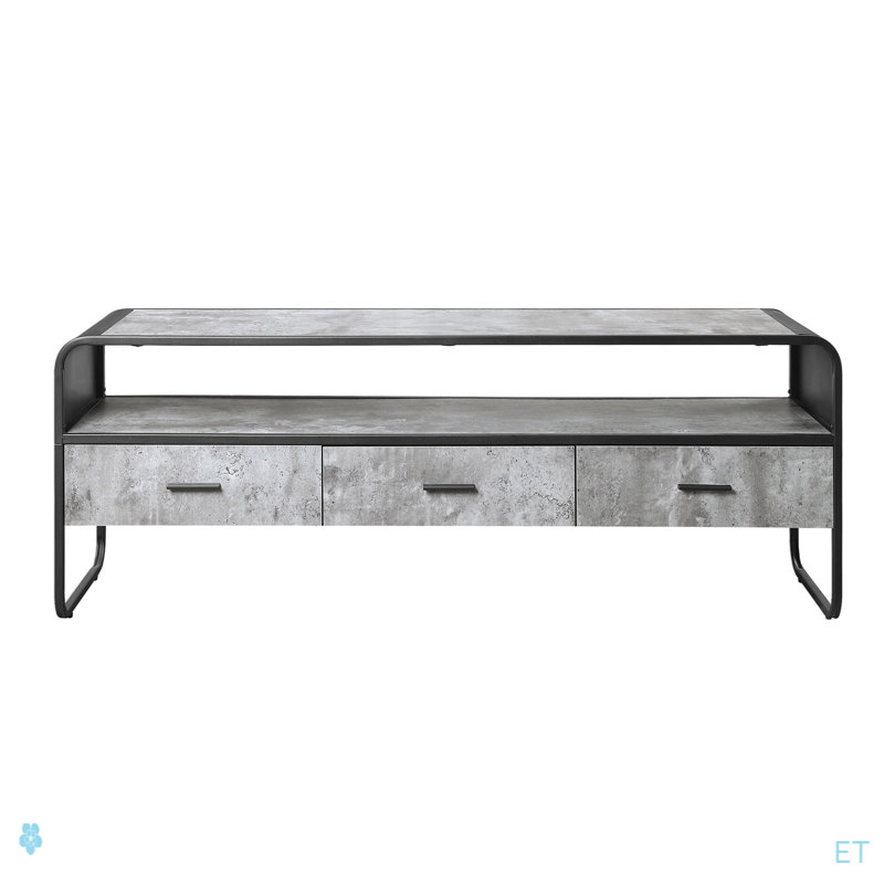 Meuble télé avec tiroir en béton gris et noir, H 20,47 po x l 60,52 po x P 14,52 po
