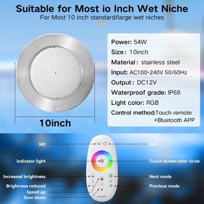  Pool Lights For Inground Pool, 10 Inch 60W 12V Color Changing 50FT Led Pool Light With Remote Control, 300W  Equivalent,  Large Wet Niches Underwater Swimming Pool Light Fixture