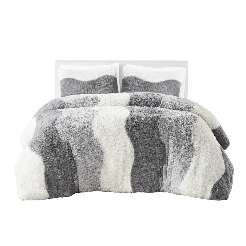 Édredon pour lit simple / simple TG Ombre - Revêtement en microfibre de fourrure synthétique et rembourrage inversé pour lit de ton gris doux