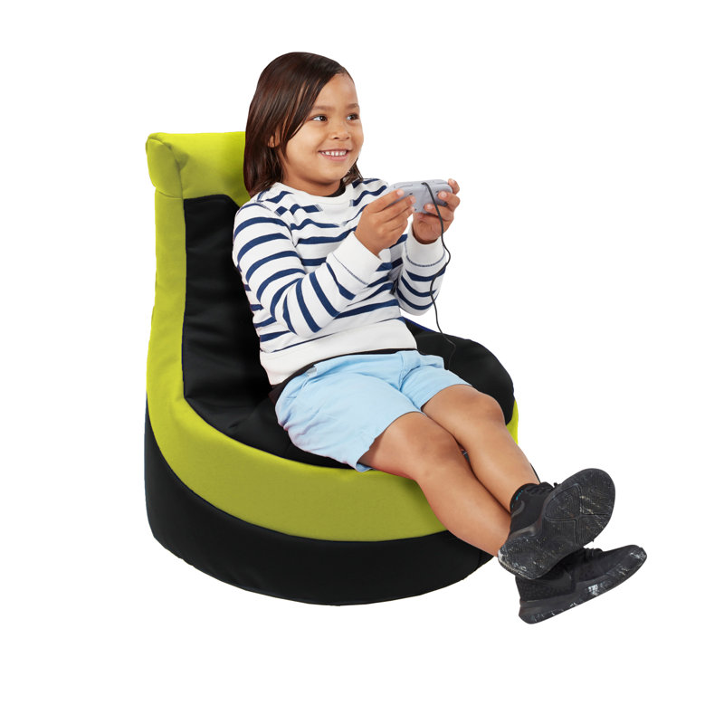 SoftScape Little Gamer Kids Bean Bag, Black/Lime Faux Leather