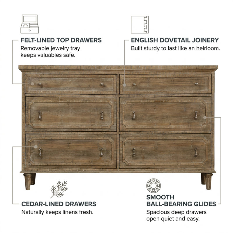 Marlo 64" W 6-Drawer Solid and Manufactured Wood Dresser