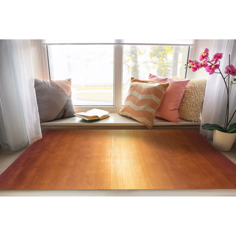 Ruby Classic Orange Handmade Wool Rug, Rectangle 5' x 8'