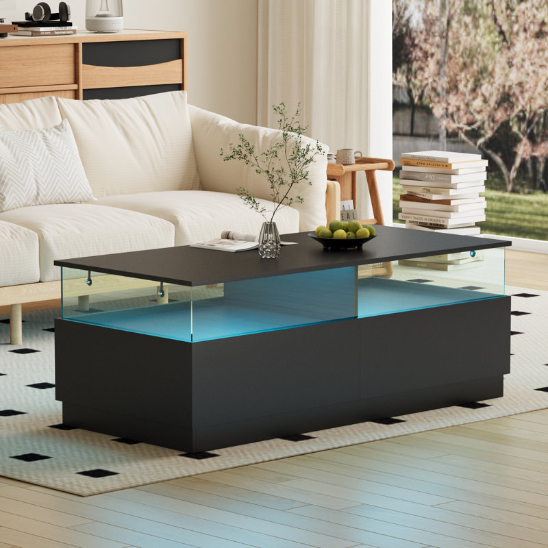 Pedestal Coffee Table with Storage, Black
