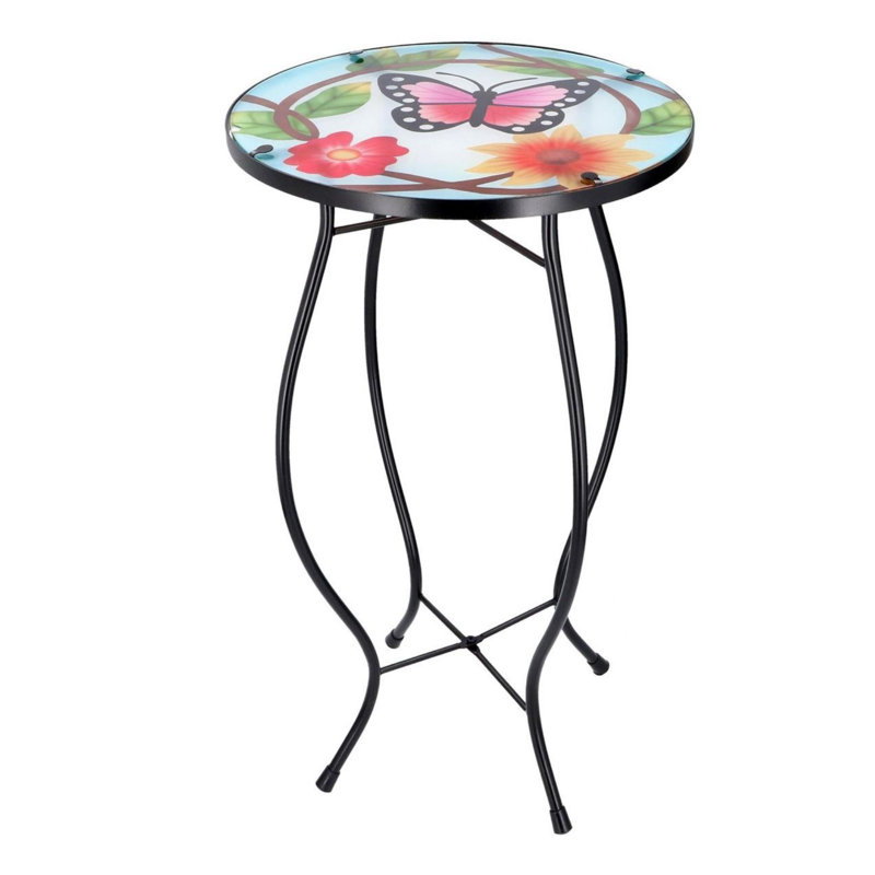 Round Glass Outdoor Bistro Table - 30.5 cm W 30.5 cm D, Butterfly & Flora