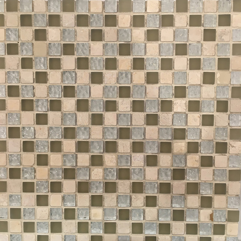 Abruzzi 12" x 12" Natural Stone/Glass Grid Mosaic Wall & Floor Tile, Ivory